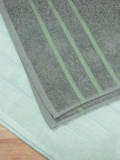 Набор полотенец 2 шт, 50х90 см, 100% хлопок, 420 г/м2, Silvano, Агат, серо-зеленый, пудрово-фисташковый, Узбекистан