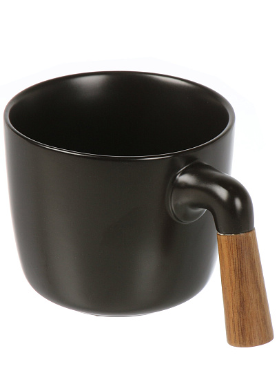 Кружка керамика, 270 мл, с деревянной ручкой, Y4-11011, черная