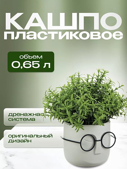 Кашпо пластик, 0.65 л, 11.5х10.5 см, со вставкой, белый ротанг, Idea, Стив, М 3079