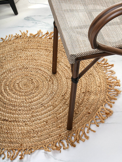 Коврик интерьерный 0.8х0.8 м, круглый, бежевый, эко, джутовый, кисть, 30387