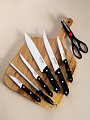 Набор ножей 8 предметов, 20 см, 20 см, 15 см, 13 см, 9 см, ножницы, муссат, сталь, рукоятка пластик, с подставкой, дерево, Daniks, YW-A116-7 - фото 9