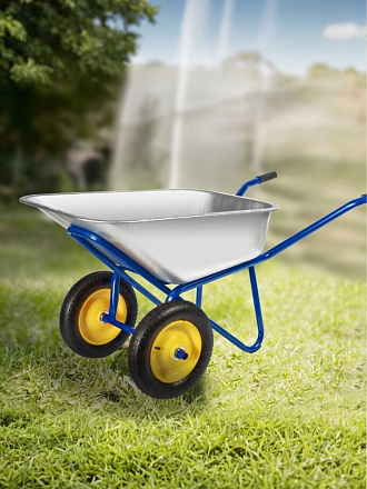 Тачка строительная двухколесная, сталь, 200 кг, 100 л, 0.7 мм, втулка d25 мм, PR 3.25х8, синяя, Корона