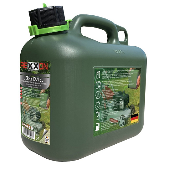 Канистра пластик, для топлива, 5 л, прямоугольная, с мерной шкалой, шланг внутри, крышка с детской защитая, DIY, Rexxon