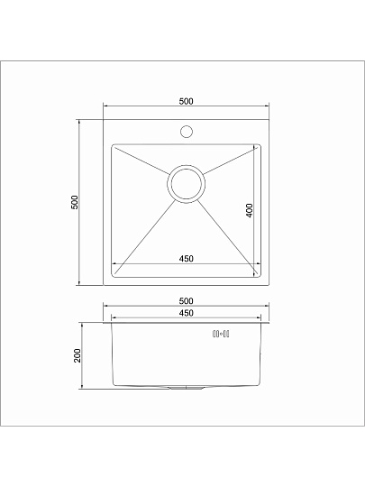Мойка кухонная врезная, Mixline, Pro, нержавеющая сталь, 500х500х200 мм, 3 мм, выпуск 3 1/2, с сифоном, сатин