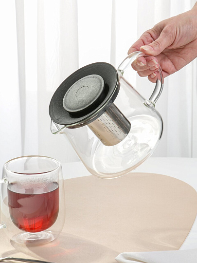 Чайник заварочный стекло, 1 л, с ситечком, Y6-10051/B050145, черный