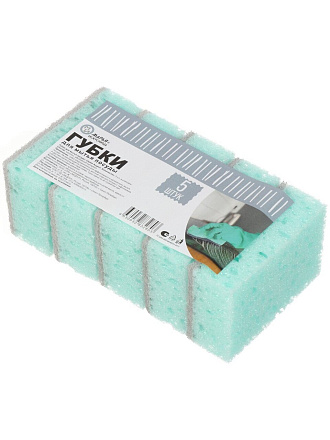 Губка для посуды 5 шт, поролон, абразивная фибра, 9.8х6.7х3.5 см, Марья Искусница, 17199, тиффани