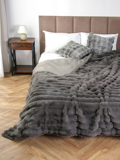 Покрывало евро, 240х260 см, 100% полиэстер, верх ткань 460 гр/м, низ ткань 200гр/м, Silvano, Кролик, графит