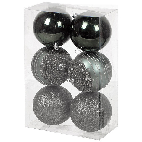Елочный шар 6 шт, серый, 8 см, пластик, SYKCQA-012053