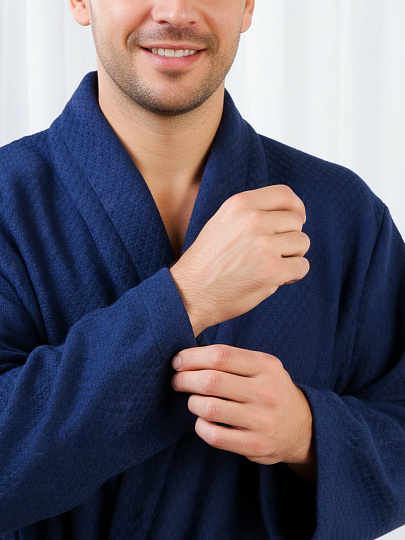 Халат унисекс, вафельный, 100% хлопок, синий, L, 50-52, Silvano