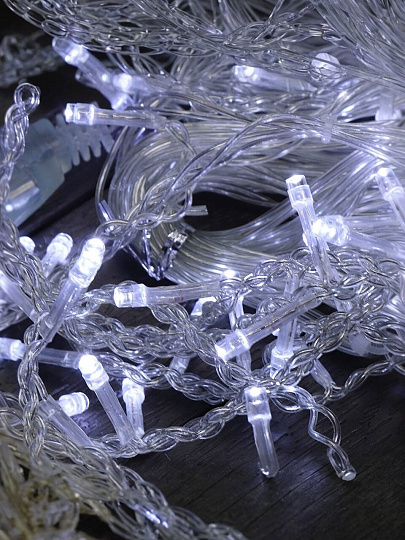 Гирлянда 72 лампы, 2х0.6 м, 8 режимов, Бахрома, холодный белый свет, прозрачная, в помещении, сетевая, LED