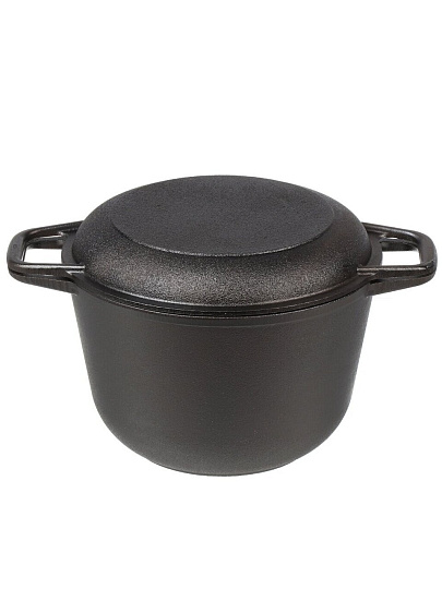 Кастрюля чугун, 4 л, крышка чугун, с крышкой-сковородой, Гардарика, 1304-4, индукция