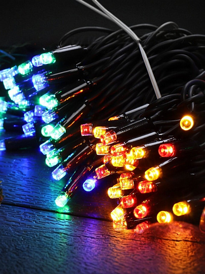 Гирлянда 150 ламп, 15 м, 1 режим, свет мультиколор, черная, на улице, сетевая, LED