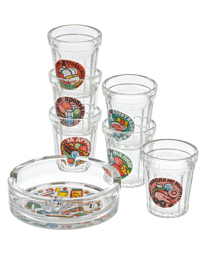 Набор для спиртного 7 предметов, стекло, стопка 50 мл 6 шт, пепельница, подарочная упаковка, Декостек, Тосты, 1210-Д