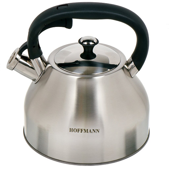 Чайник нержавеющая сталь, 3 л, со свистком, матовый, Hoffmann, индукция, серебрянный, НМ 55210