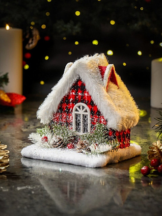 Фигурка декоративная Дом в снегу, 15х13.5х15 см, красная, SYZFZ-4223110