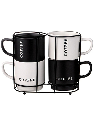 Кружка фарфор, 4 шт, 380 мл, Men's Club, Lefard, 260-909, металлическая подставка