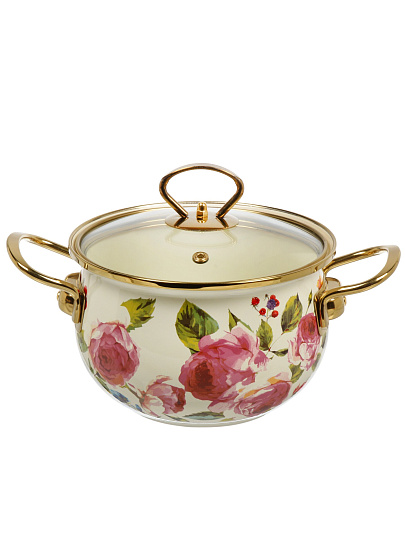 Кастрюля эмалированная сталь, 2 л, крышка стекло, Daniks, Pions, индукция