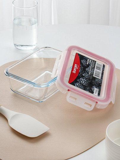 Форма для запекания стекло, 17.8х12.6х6 см, 0.78 л, прямоугольная, с пластиковой крышкой, Borcam, BAKE&amp;STORE, 59564