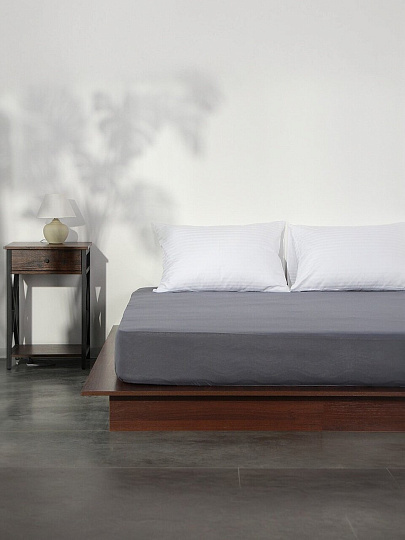 Простыня 2-спальная, 160х200х20 см, 100% хлопок, трикотаж, 120 г/м2, на резинке, Silvano, Графит, ПТр160*200