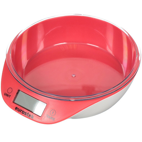 Весы кухонные электронные, Eurostek, ЕКS-6005, чаша, точность 1 г, до 5 кг, ЖК-дисплей, красные