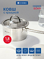 Ковш нержавеющая сталь, 1.8 л, крышка стекло, металлическая ручка, индукция, Daniks, Бонн, GS-01319-16SP