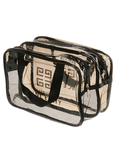 Косметичка 32х16х21 см, с ручками, A080108, прямоугольная, застежка молния, черно-прозрачная