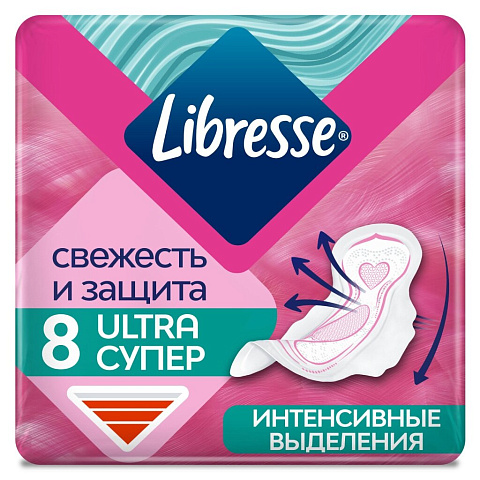 Прокладки женские Libresse, Ultra Super, дневные, 8 шт, мягкая поверхность, 861899