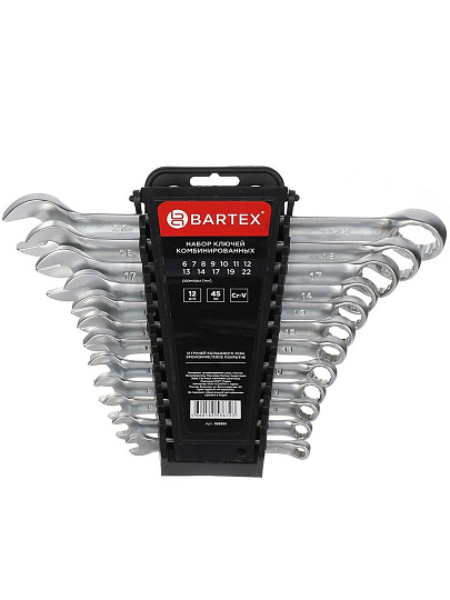 Набор ключей комбинированный, М120, 12 предметов, Bartex, 6-22 мм, матовый, CrV сталь, М120