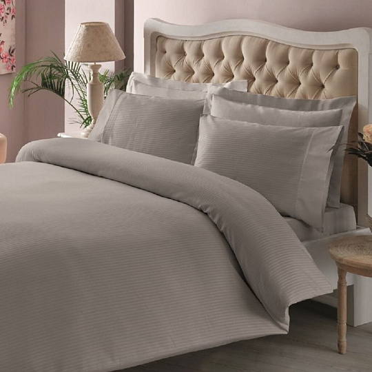 Постельное белье евро, простыня 240х260 см, 4 наволочки 50х70 см, пододеяльник 200х220 см, TAC, страйп-сатин, коллекция Premium Basic Stripe, Antrasit серый