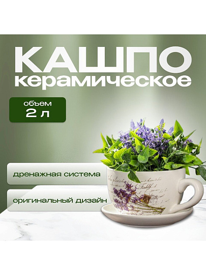 Горшок керамика, 2 л, 19х12 см, Лаванда чайная чашка большая, Y3-1290/318488