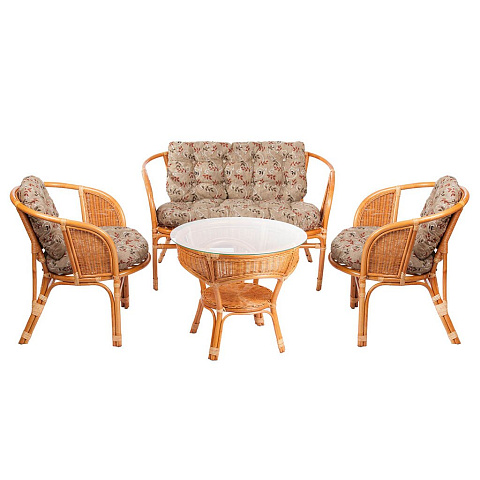 Мебель садовая Багама Wicker, стол, 2 кресла, 1 диван, подушка бежевая, 90 кг, 03/10 К Wicker