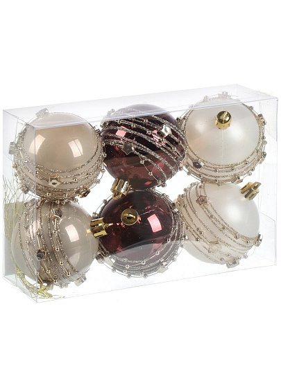 Елочный шар 6 шт, кофе, шампань, 6 см, пластик, SYQC- 0124092