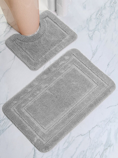 Набор ковриков для ванной и туалета, 2 шт, 0.5х0.8, 0.4х0.5 м, полиэстер, серый, Silvano, Контур, Y4-11489