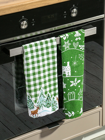 Набор полотенец кухонных 2 шт, 100% хлопок, Василиса, Новогодний лес, Китай