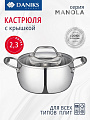 Кастрюля нержавеющая сталь, 2.3 л, крышка стекло, Daniks, Manola, CW-T078-18, индукция