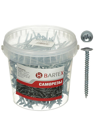 Саморез универсальный, с прессшайбой, острый, диаметр 4.2х32 мм, 500 шт, банка, Bartex