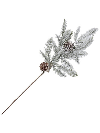 Ветка декоративная 65 см, еловая, заснеженная, с декором, Y4-8515