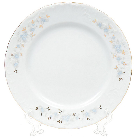 Тарелка обеденная, фарфор, 25 см, круглая, Голубой цветок, Cmielow, 3006032 9706