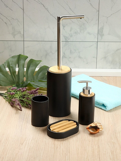 Стакан для зубных щеток, 6.8х10.5 см, керамика, черный, Бамбук, CE1980AA-TB