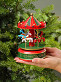 Фигурка декоративная дерево, Карусель, 18.5 см, вращающаяся, с музыкая, красный, зеленая, Y4-9375