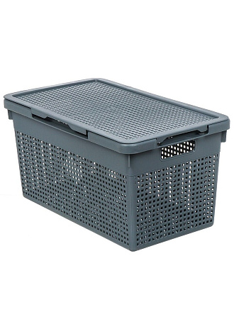 Корзина для хранения, 21 л, 45х26х24 см, прямоугольная, пластик, серая, с крышкой, Violet, Лофт, 562118