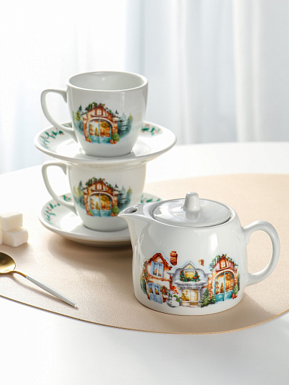 Набор чайный фарфор, 5 предметов, на 2 персоны, 190 мл, Добрушский фарфоровый завод, Тренд Первый снег, 5С1667Ф34