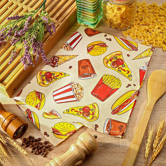 Полотенце кухонное 45х60 см, 100% хлопок, рогожка, Текстильная лавка, Фаст Фуд, Россия, 1/1