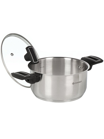 Кастрюля нержавеющая сталь, 3.1 л, крышка стекло, Daniks, Айленд, SD-23-20, индукция