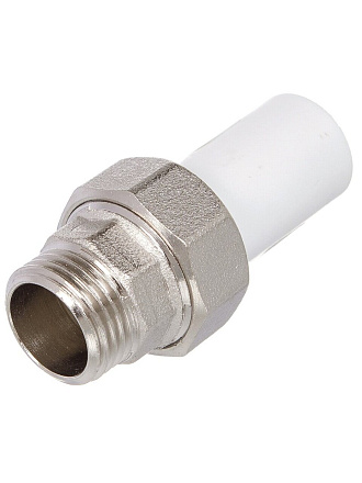 Муфта разъемная ниппельная, полипропилен, d20х1/2'', наружная резьба, белая, РосТурПласт