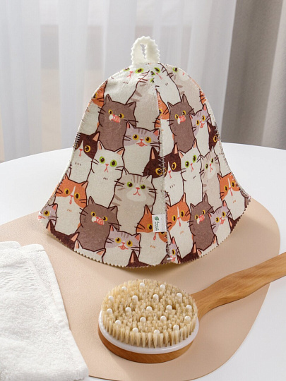 Шапка для бани 50% шерсть, 50 % полиэстер, Банные штучки, Котики, 41506