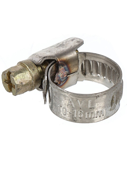 Хомут обжимной червячный, 10-16 мм, нержавеющая сталь, 5 шт, индивидуальная упаковка, Grandy