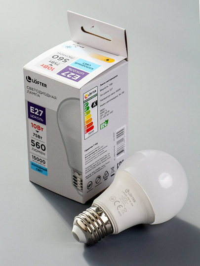 Лампа светодиодная E27, 10 Вт,  Вт, 220 В, ГРУША, 6500 К, холодный белый свет, Lofter