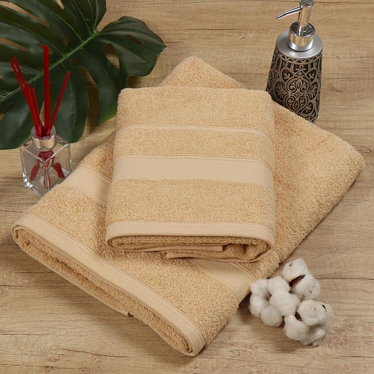 Полотенце банное 50х90 см, 100% хлопок, 500 г/м2, Виола, Bella Carine, песочное, Турция, FT-3-50-1650