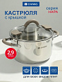 Кастрюля нержавеющая сталь, 2.9 л, крышка стекло, Daniks, Нара, GS-01413HY-18CA-2, серебряная, индукция